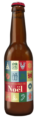 Bouteille de bière de Noel avec étiquette personnalisée sur-mesure